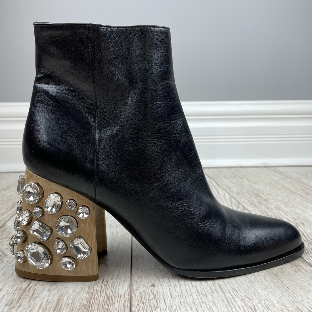 MARNI 41 crystal embellished black leather ankle boots booties - Picture 1 of 7